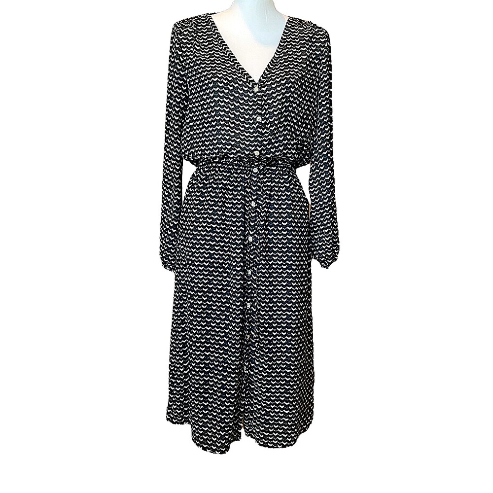 Gap Long Sleeve Button Down Black Print Midi Dress Size S - Picture 6 of 17